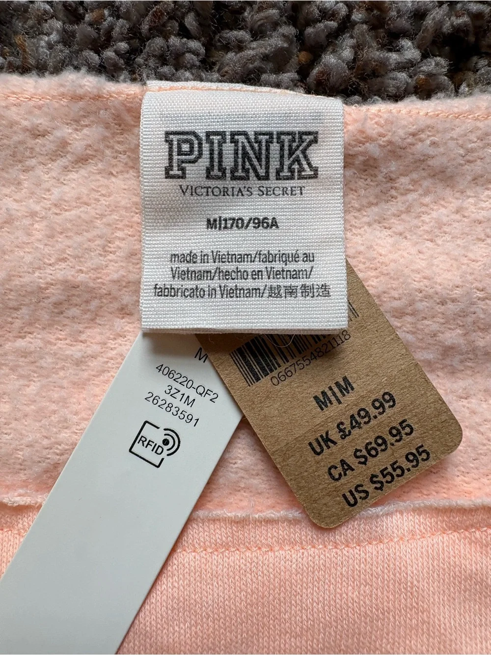 PINK Victoria's Secret Pink/Peach Off-Shoulder Logo Cropped Sweatshirt Size Med - Picture 2 of 7